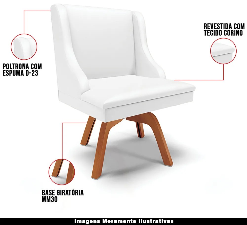 Kit 5 Cadeiras Decorativas Sala de Jantar Base Giratória de Madeira Firenze PU Branco Fosco/Natural G19 - Gran Belo