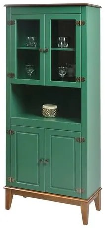 Cristaleira Malu 4 Portas cor Verde com Base Amendoa 180 cm - 62823 Sun House