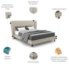 Cama Casal 140cm Com Cabeceira Many Z37 Veludo Bege - Mpozenato