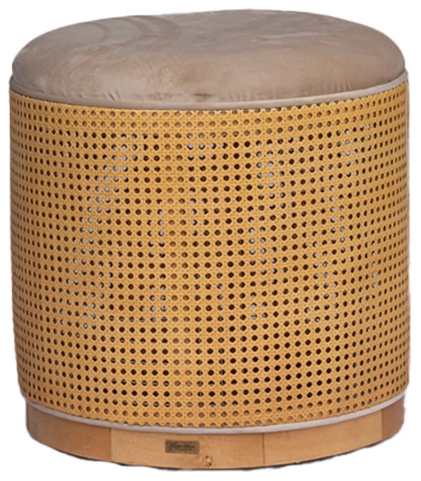 Puff Redondo com Palha Unique - Mel Pinus - Tecido Veludo Nude Kleiner