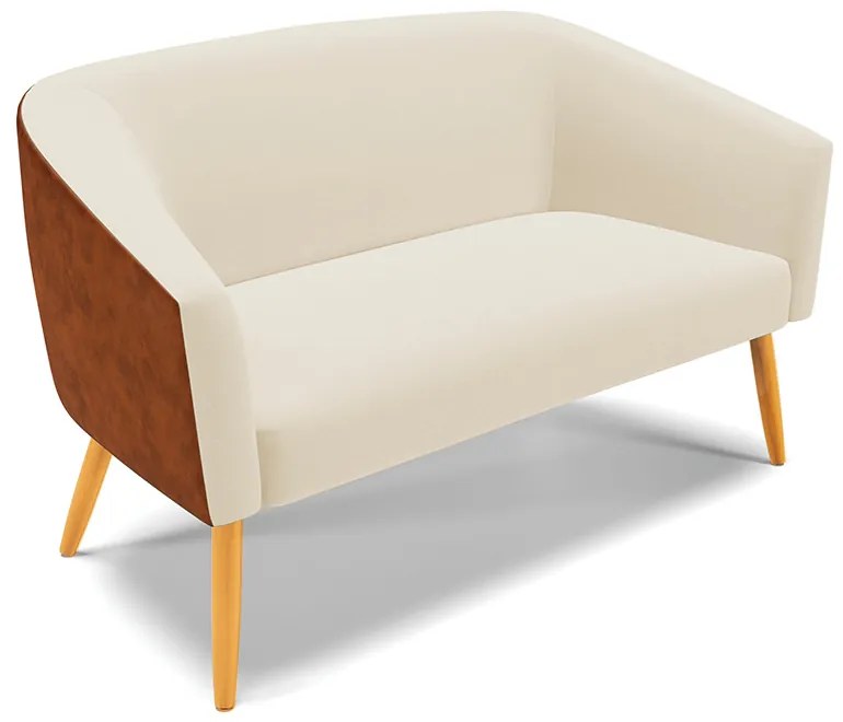 Sofá Namoradeira e Poltrona Pé Palito Castanho Stella Nozes/Linho Bege D03 - D'Rossi