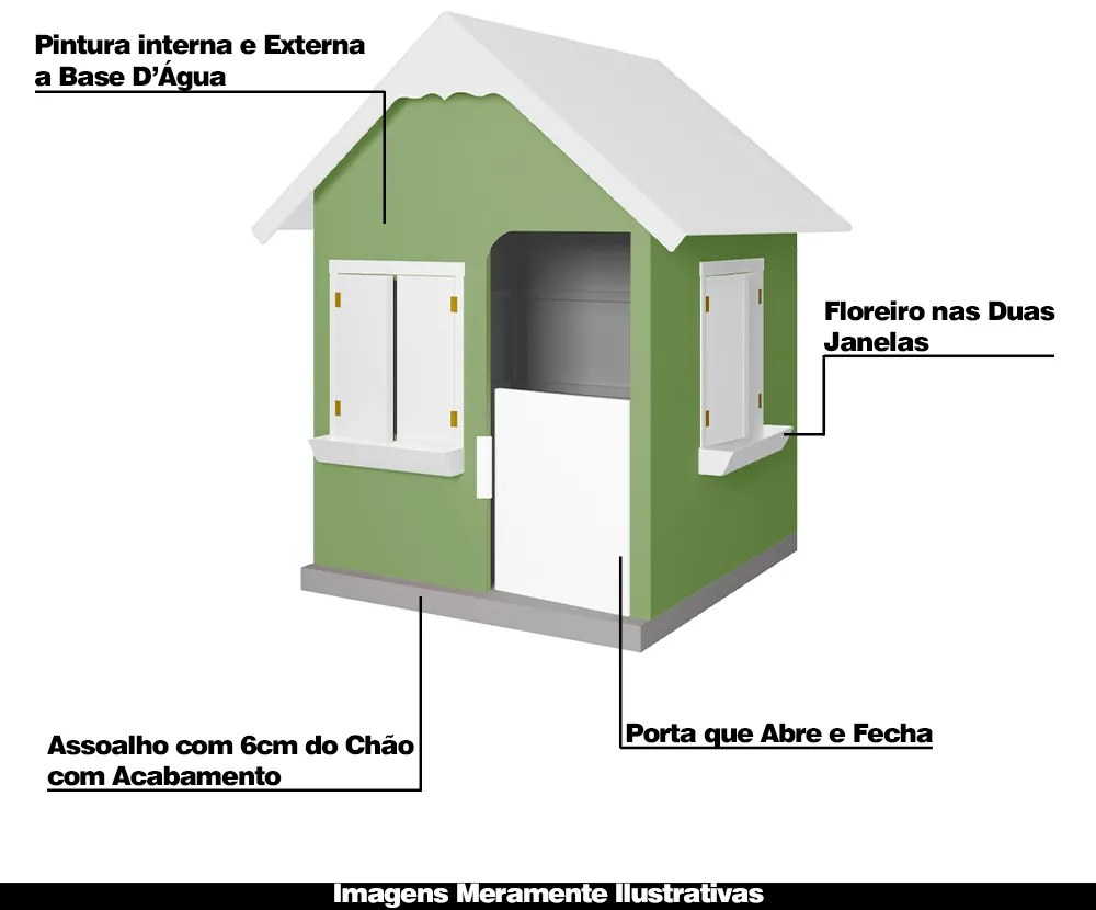 Casinha De Brinquedo Com Floreiros MDF Verde/Branco L12 - Gran Belo