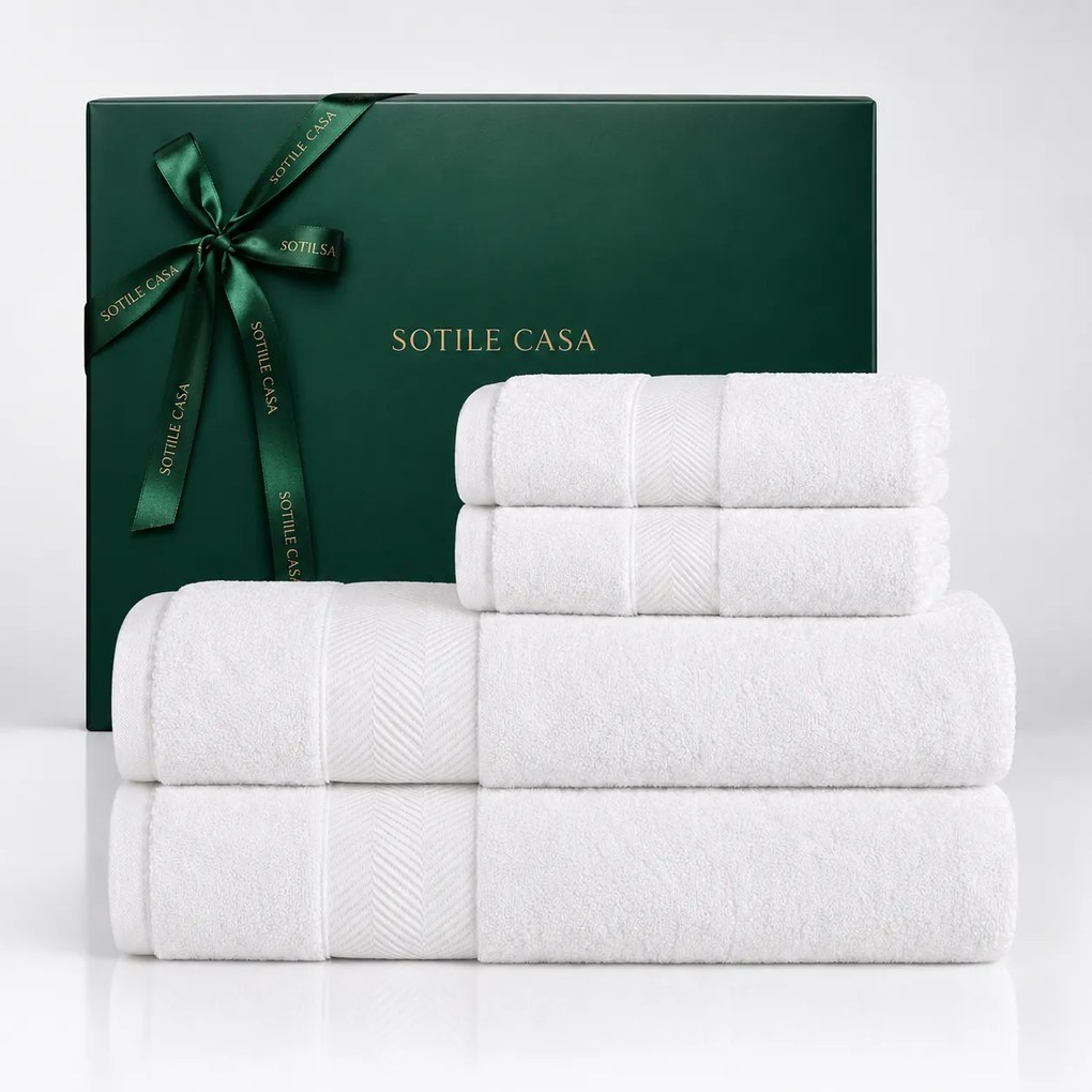 Kit 4 Pçs Toalhas Karsten 100% Algodão Santi c/ Caixa de Presente Natal - Branco  Branco