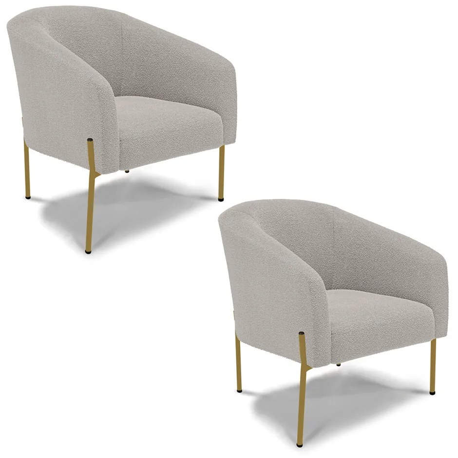 Poltrona Decorativa Pé Ferro Dourado Kit 2 Stella Bouclê D03 - D'Rossi - Cinza