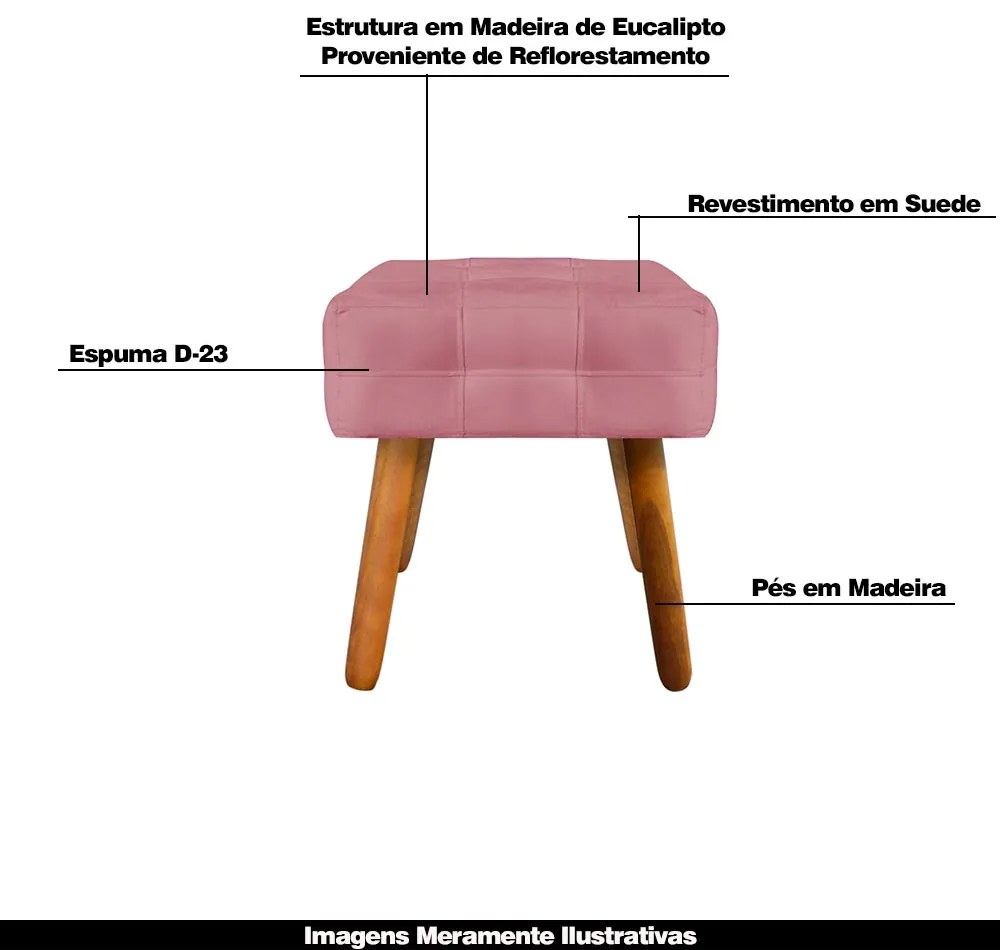 Puff Decorativo Pés Palito Karen Suede Rosê G19 - Gran Belo