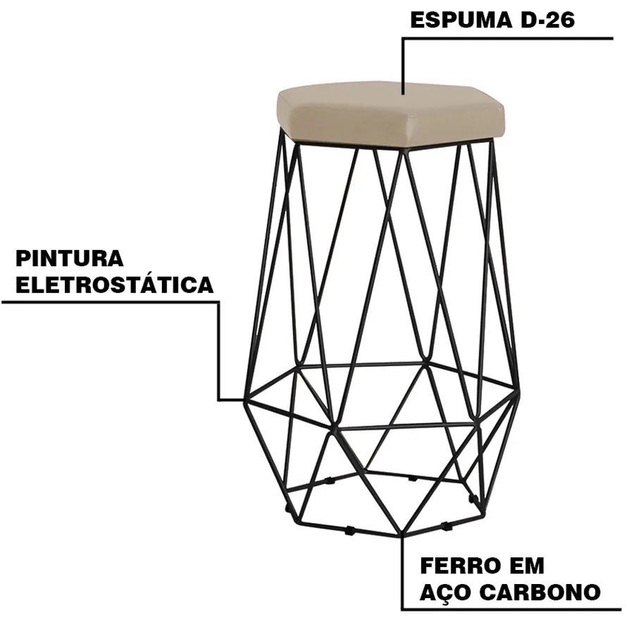 Banqueta Decorativa Rubel Base Preta Suede Bege G41 - Gran Belo