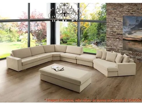 Conjunto Sofa Style Bege Pes Amendoa com Canto Chaise - 49596 Sun House