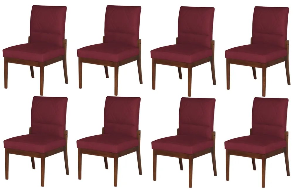 Conjunto 8 Cadeiras De Jantar Aurora Base Madeira Maciça Estofada Suede Bordô