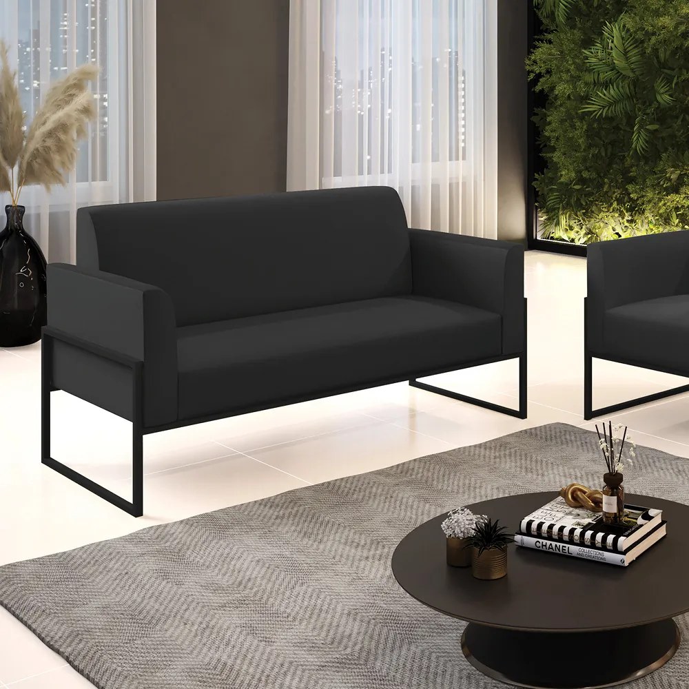 Sofá Namoradeira Base Industrial Alta Preto Marisa Corino D03 - D'Rossi - Preto