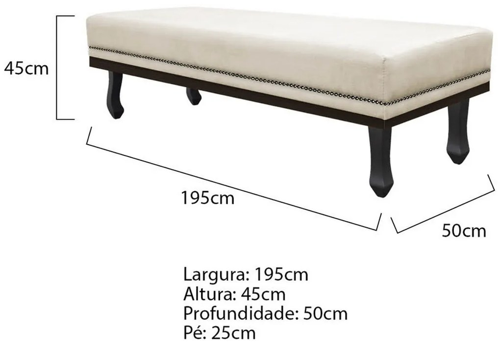 Calçadeira King Orlando P02 195 cm para cama Box Corano - ADJ Decor