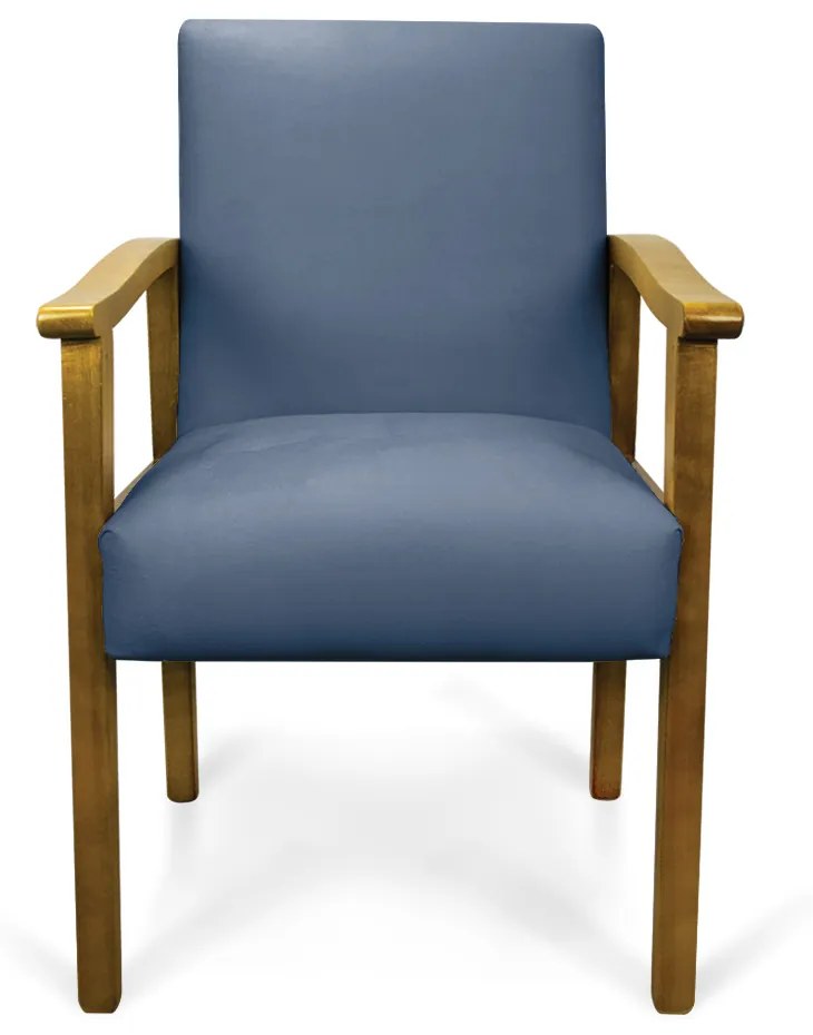 Poltrona Eloisa Suede Azul Marinho Base de Madeira Castanho