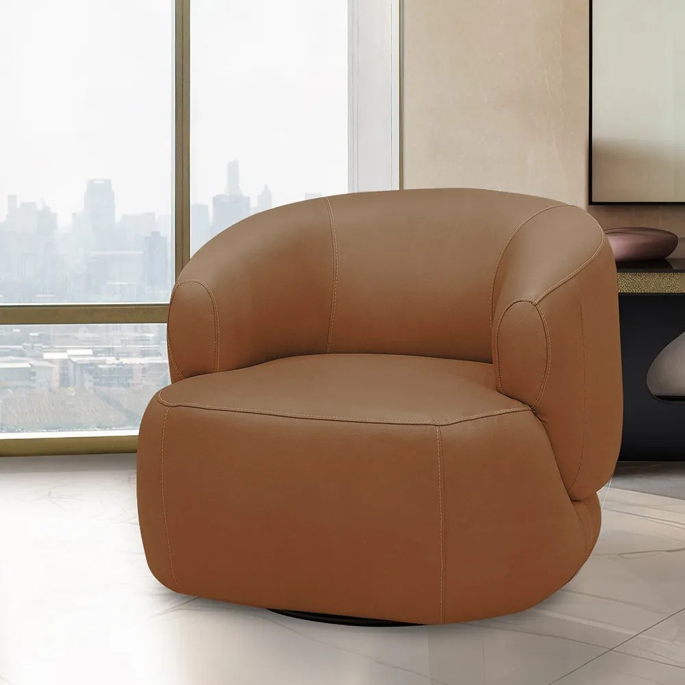 Poltrona Decorativa Verona Sala de Estar Base Giratória em Aço Couro Conhaque G88 - Gran Belo