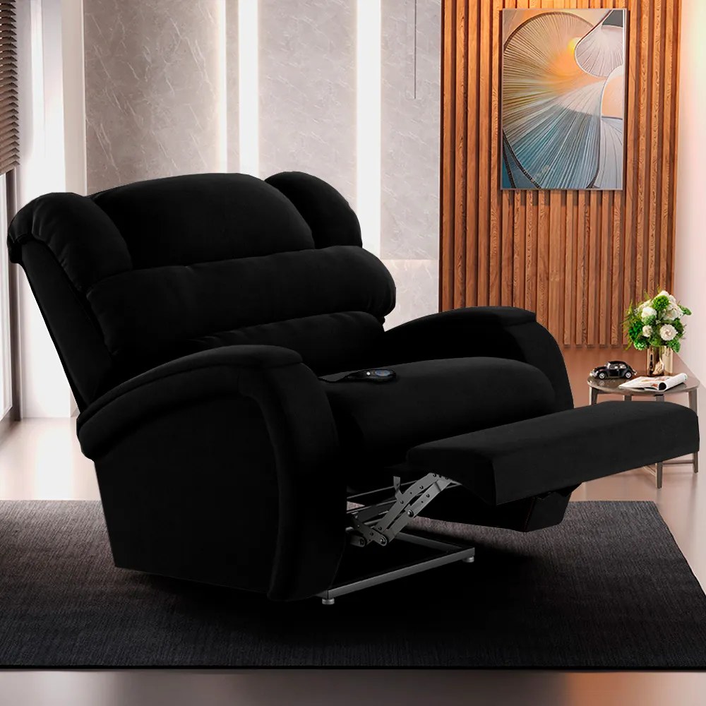 Poltrona do Papai Sala de Cinema Reclinável Kylie Controle Power Elétrico USB Veludo Preto G23