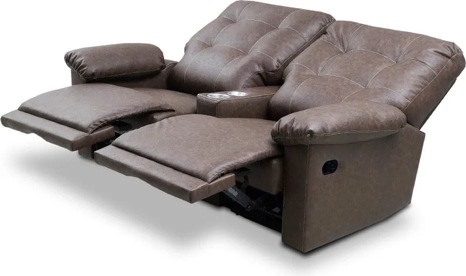 Poltrona Sala de Cinema Reclinável Retrátil Manual 193cm com Porta Copos Visalia Couro Tabaco Manchado G93 - Gran Belo