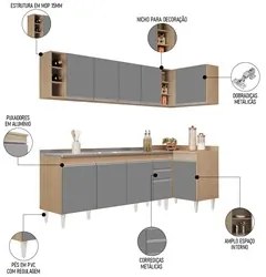 Armário de Cozinha Modulado de Canto Esquerdo 5 Peças CP54 com Pia Ino