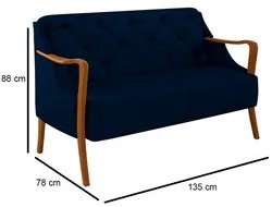 Poltrona Namoradeira 2 Lugares 135cm Capitonê Lapa M22 Veludo Azul Mar