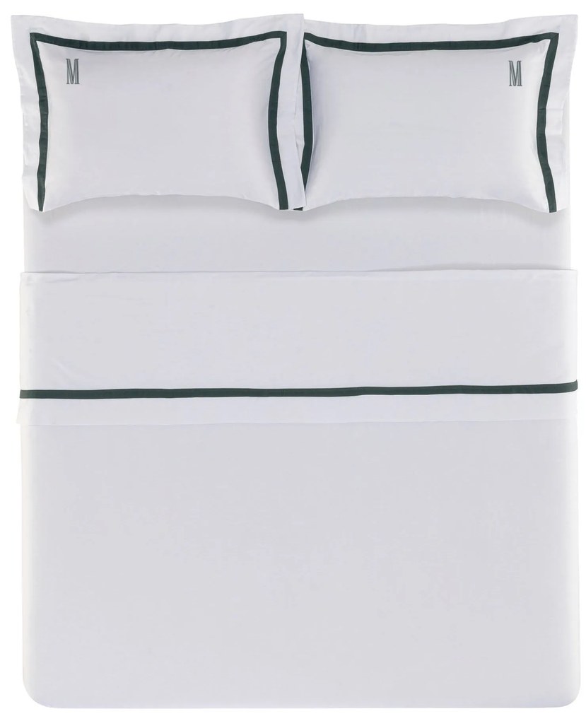Jogo de Cama Trussardi Cetim 300 Fios Vercelli Branco e Fogli - King King