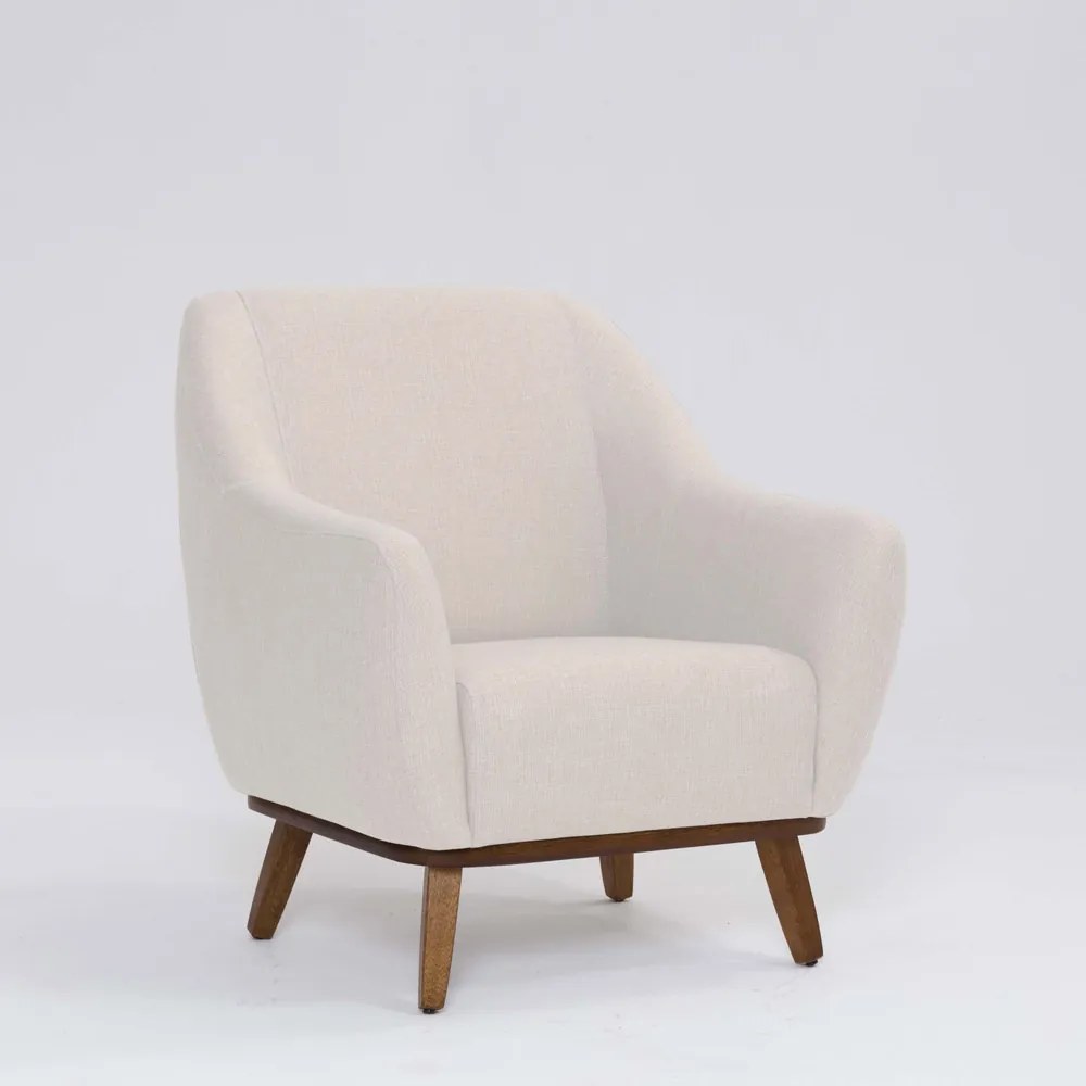 Poltrona Decorativa Pauline D07 Base Madeira Linho Pérola - D'Rossi