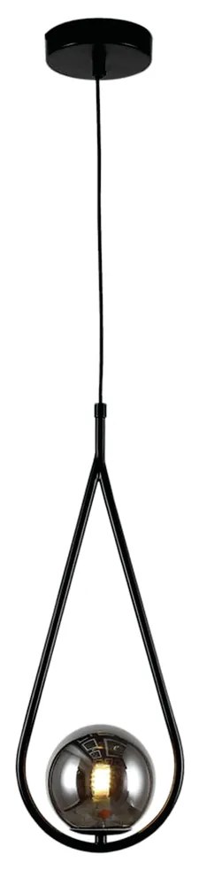 Pendente Pingo Metal Preto Vidro Fume Ø18X49Cm 1Xg9 | Bella Iluminação...