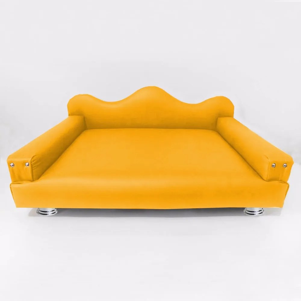 Cama Sofá Pet Meg Para Cães E Gatos Elegante e confortável Courino Amarelo