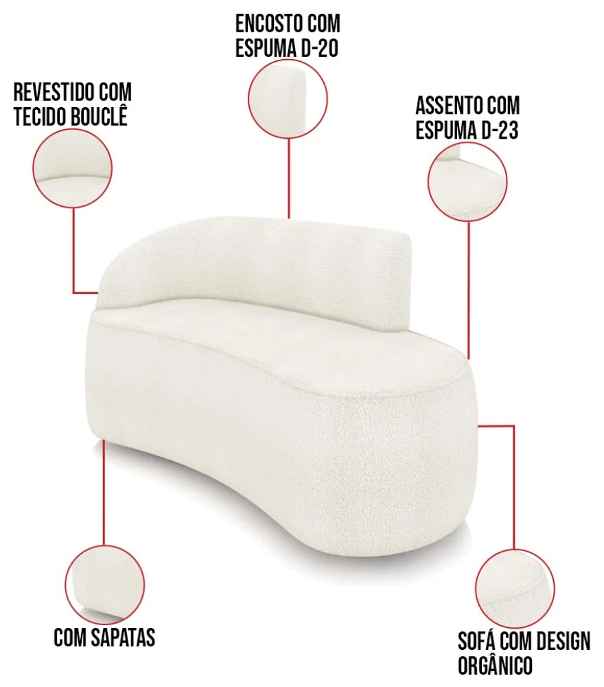 Sofá 2 Lugares Orgânico 140 cm Morgan Bouclê D03 - D'Rossi - Off White