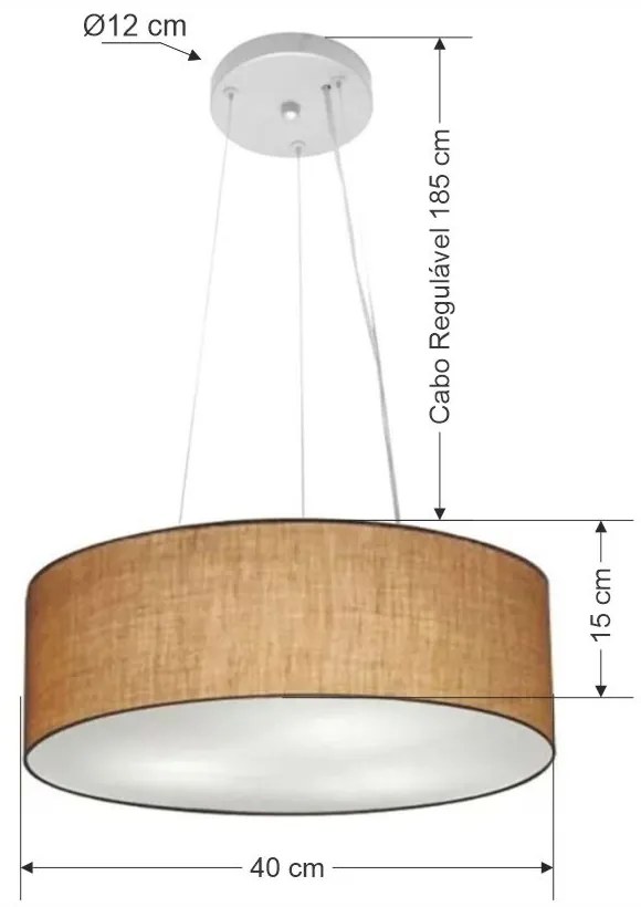 Lustre Pendente Cilíndrico Md-4181 Cúpula em Tecido 40x15cm Palha - Bivolt