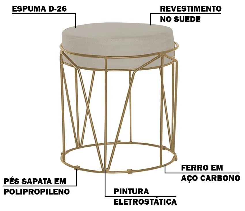 Kit 2 Puffs Decorativo Sala de Estar Base Gold Chloe Suede Bege G41 - Gran Belo