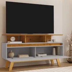 Rack Bancada Para TV 50 Pol 120cm 2 Portas Rubi Naturalle/Off - Bechar
