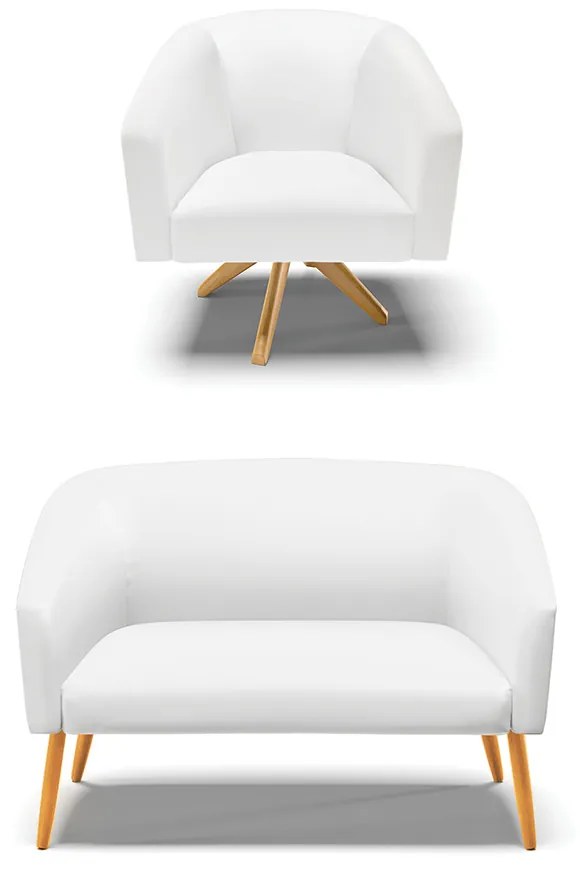 Sofá Namoradeira e Poltrona Giratória MA30 Stella Sintético D03 - D'Rossi - Branco