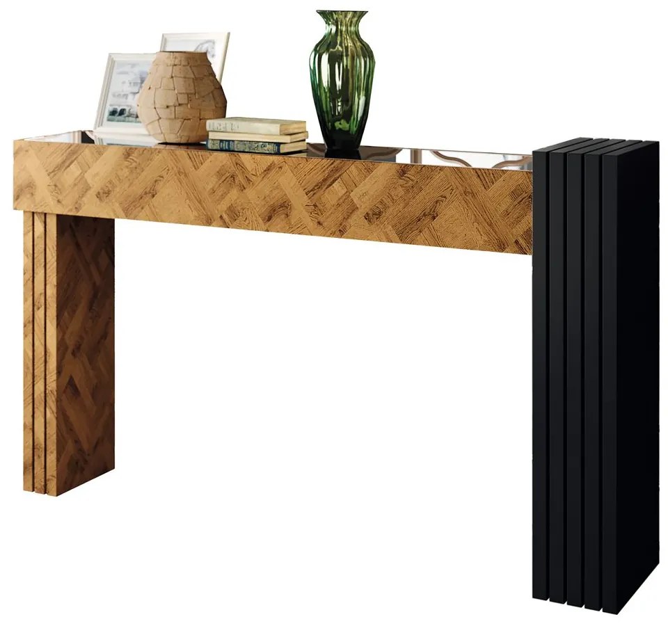 Aparador com Espelho Riad Decorativo Sala de Estar Chevron/Preto G26 - Gran Belo