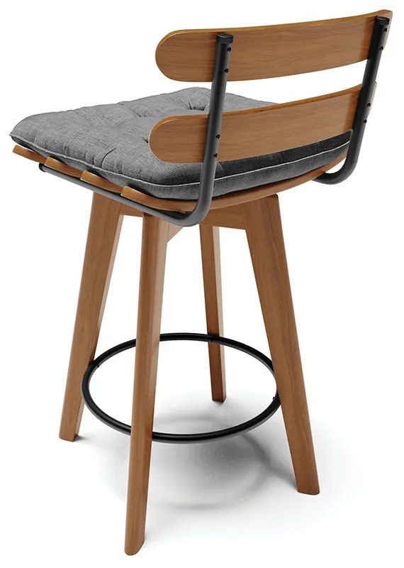 Kit 04 Banquetas Giratória Costela Linho Base Madeira MA70 J01 - D'Rossi - A32 Palha