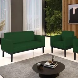Sofá Namoradeira e 1 Poltrona Base Madeira Preto Maressa Veludo Luxo V