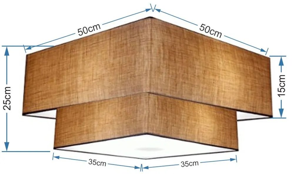 Plafon Duplo Quadrado Md-3022 Cúpula em Tecido 25/50x35cm Palha / Palha - Bivolt