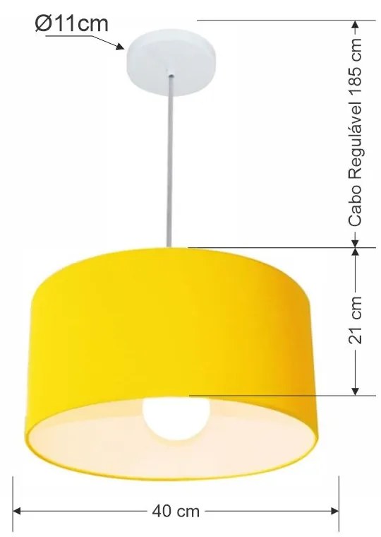 Lustre Pendente Cilíndrico Md-4031 Cúpula em Tecido 40x21cm Amarelo - Bivolt