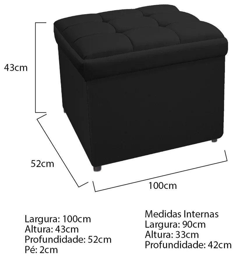 Calçadeira Copenhague 100 cm Solteiro Suede Preto - ADJ Decor
