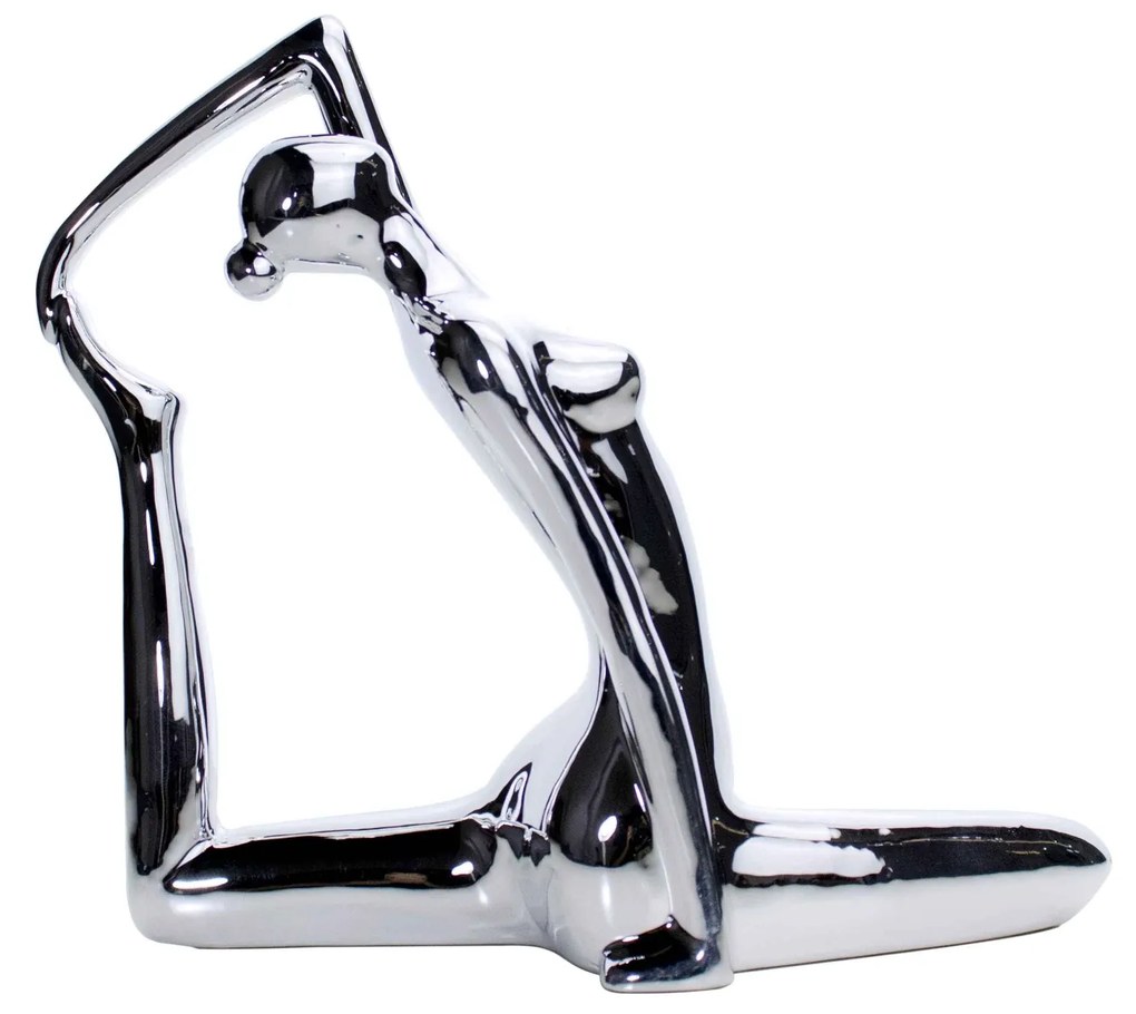 Escultura Yoga Prata Em Porcelana Pose Rei Pombo 22x20 Cm - D'Rossi