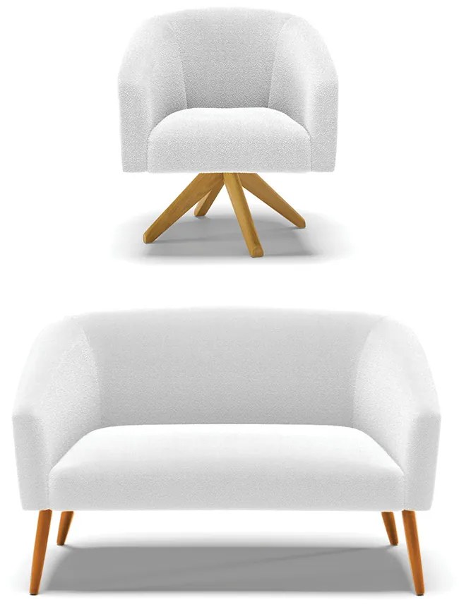 Sofá Namoradeira e Poltrona Giratória MA30 Stella Bouclê Off White D03 - D'Rossi