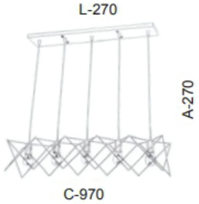 Pendente Retangular Aramado Porta Soquete 97X27X27Cm 5 X E27 Metal |Ol... (GRAFITE)
