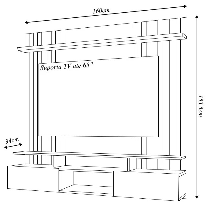 Painel Suspenso Ripado Decorativo Vilgax TV 65" Portas Basculantes OffWhite/Freijó G18 - Gran Belo