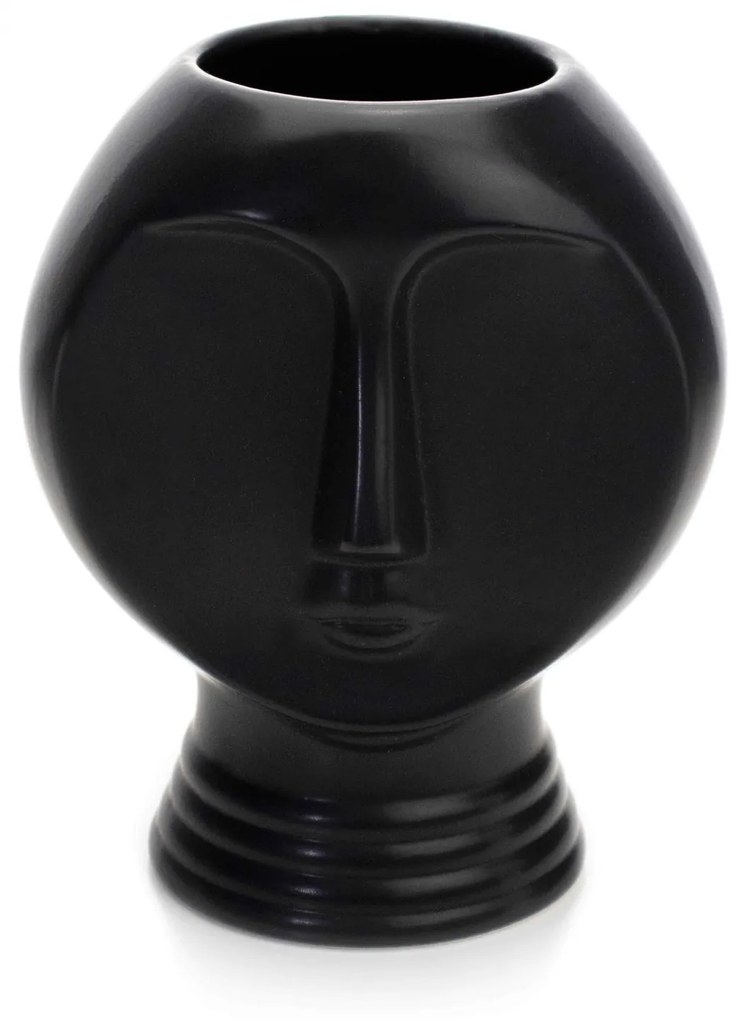 Vaso Decorativo Rosto em Cerâmica Preto 18x14 cm - D'Rossi