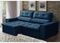 Sofá Retrátil Reclinável 3 Lugares 240cm Blanches F05 Veludo Azul - Mp