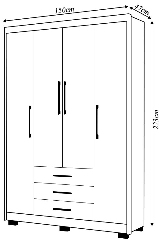 Guarda Roupa Solteiro Linna 150cm 4 Portas de Bater 3 Gavetas Nature/OffWhite G98 - Gran Belo