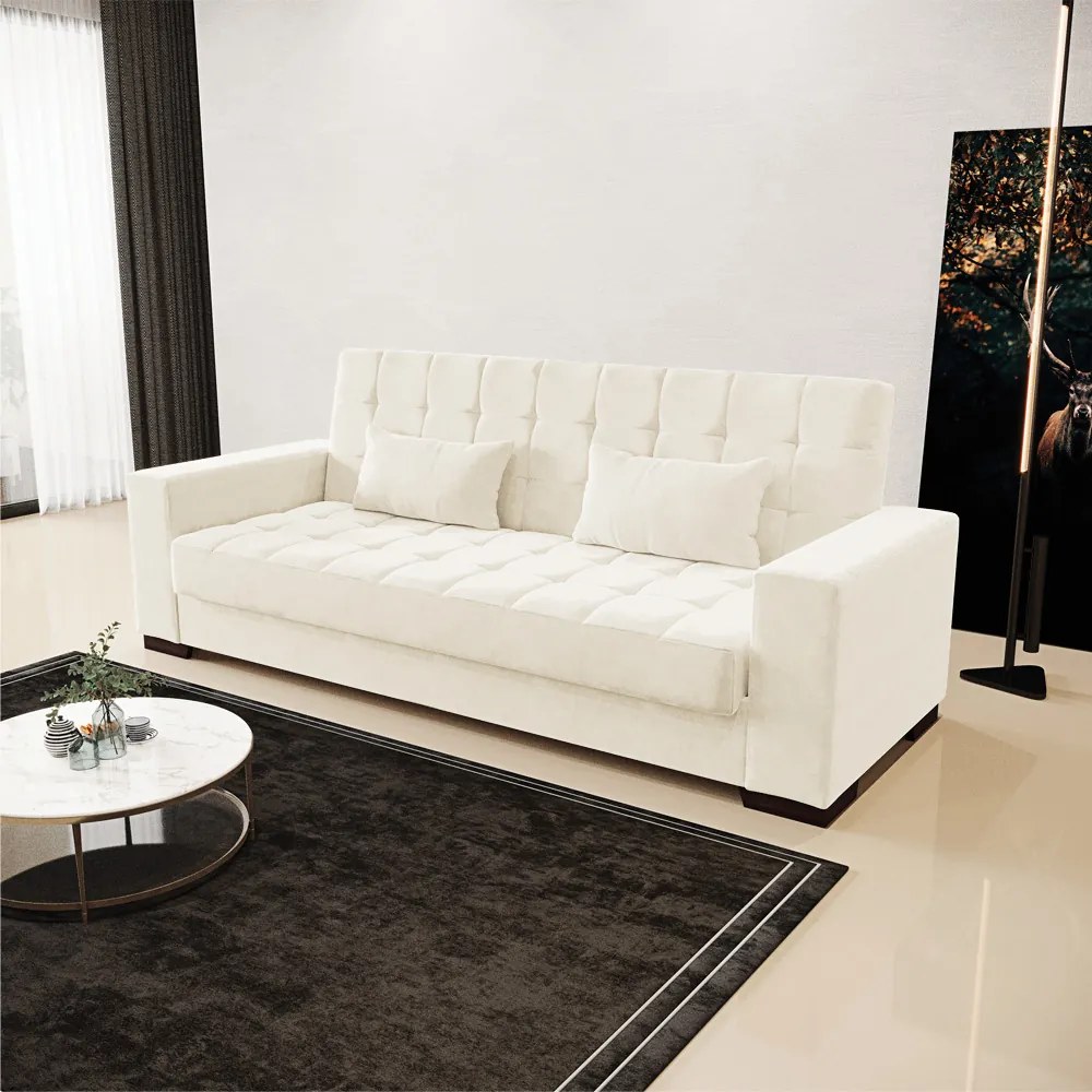 Sofá Cama 02 lugares Lisboa Veludo Pés de Plástico - Bege