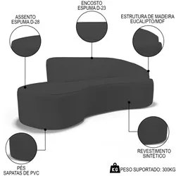 Sofá Living 3 Lugares 230cm Braço Direito Mozart D06 Sintético Cinza -