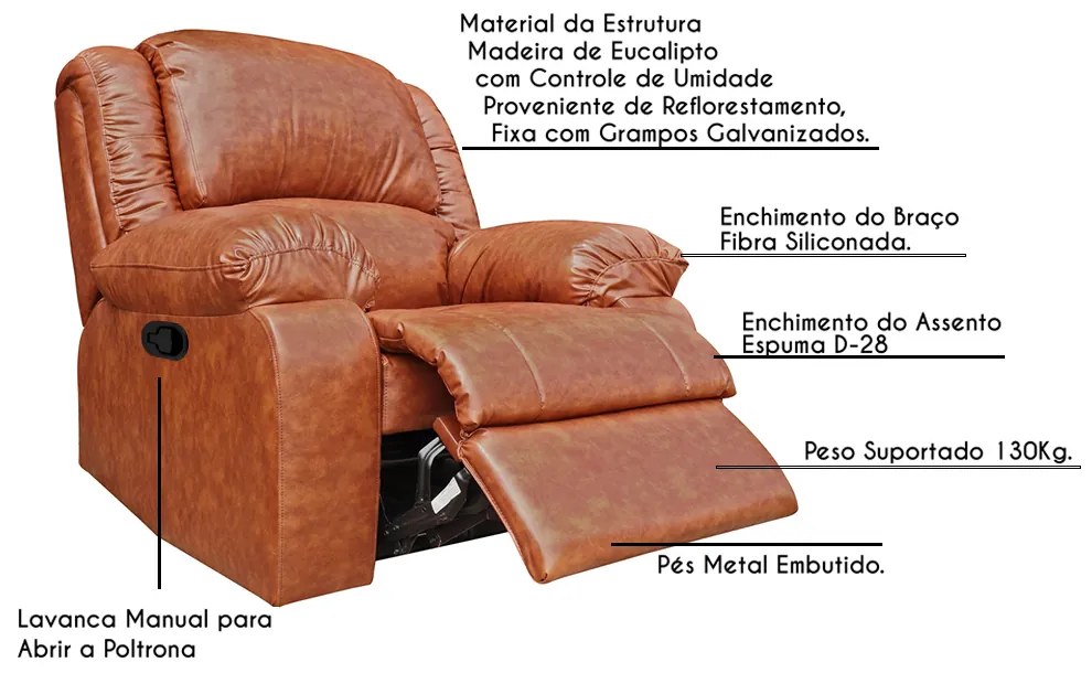 Poltrona do Papai Reclinável Manual Magnum PU Sintético Caramelo G23 - Gran Belo