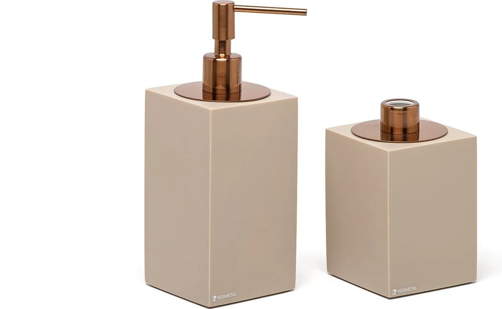 Conjunto Banheiro Duo Quadrado Resina - Macadâmia Fosco - Red Gold  Red Gold