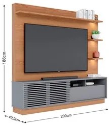 Estante Home Theater para TV 70 Pol. com LED 200cm Amiche C05 Freijó/C