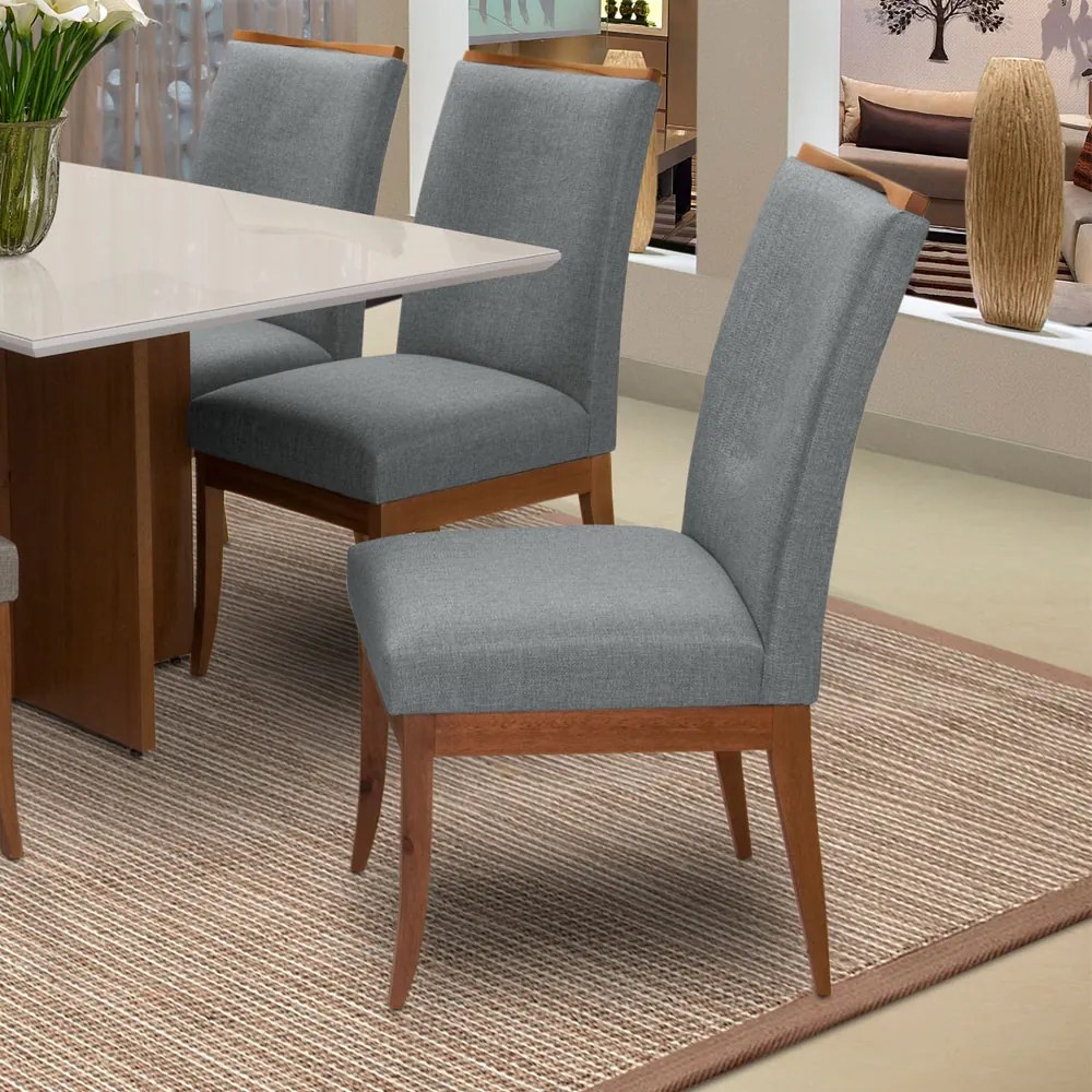 Conjunto 2 Cadeiras Sala de Jantar Lana Linho/Poliester Cinza