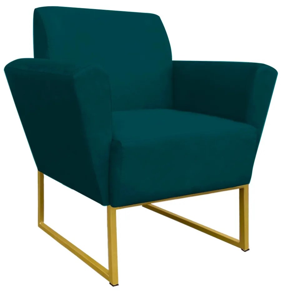 Poltrona Dora Suede Base Metálica Dourado D'Rossi - Azul Pavão