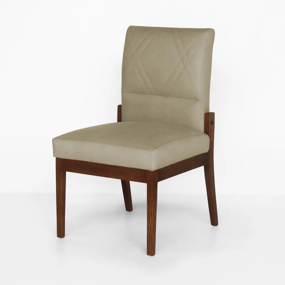 Conjunto 8 Cadeiras De Jantar Aurora Base Madeira Maciça Estofada Suede Nude